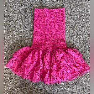 Vibrant Pink Lace Ruffle Mini Dress